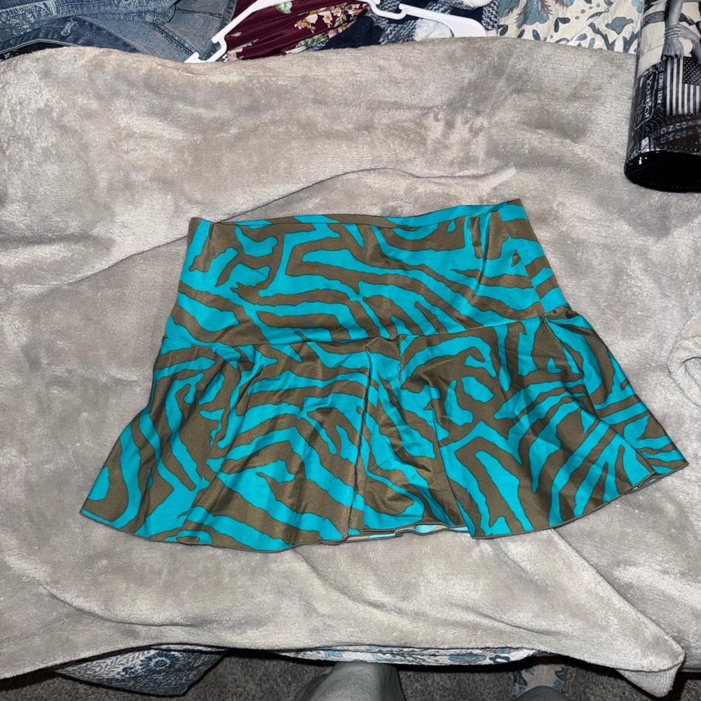 Stylish Zebra Print Skirt - Teal and Brown